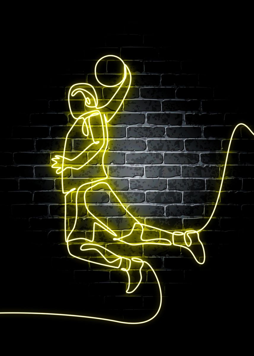 Neon Jordan Dunk, Michael Jordan Neon Wall Art, Neon Basketball Dunk Sign