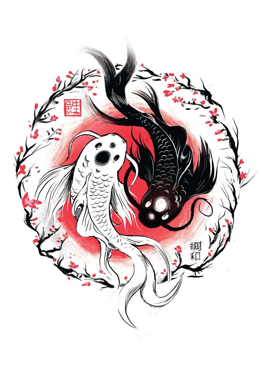 'Koi Fish Yin Yang' Poster, picture, metal print, paint by Adam | Displate