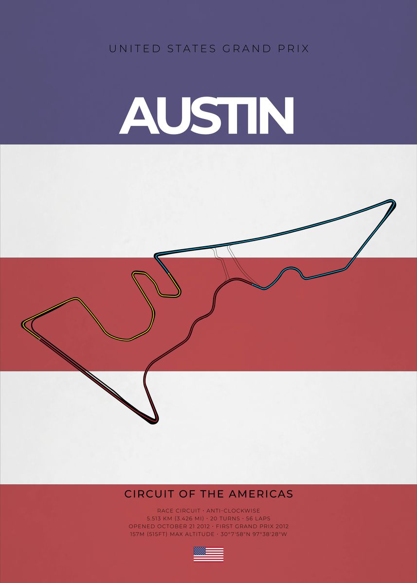 'Austin F1 Circuit' Poster, picture, metal print, paint by aio | Displate