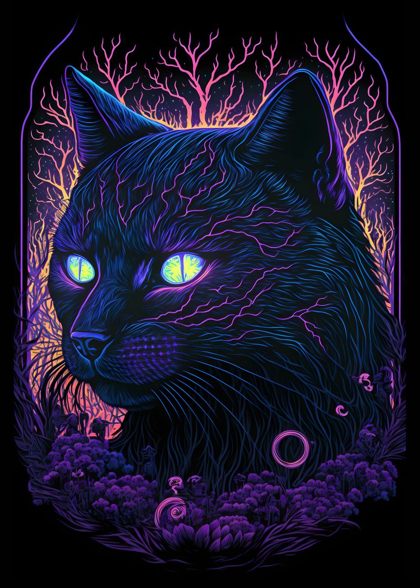 'Black Light Cat 14' Poster, picture, metal print, paint by Black Eyed ...