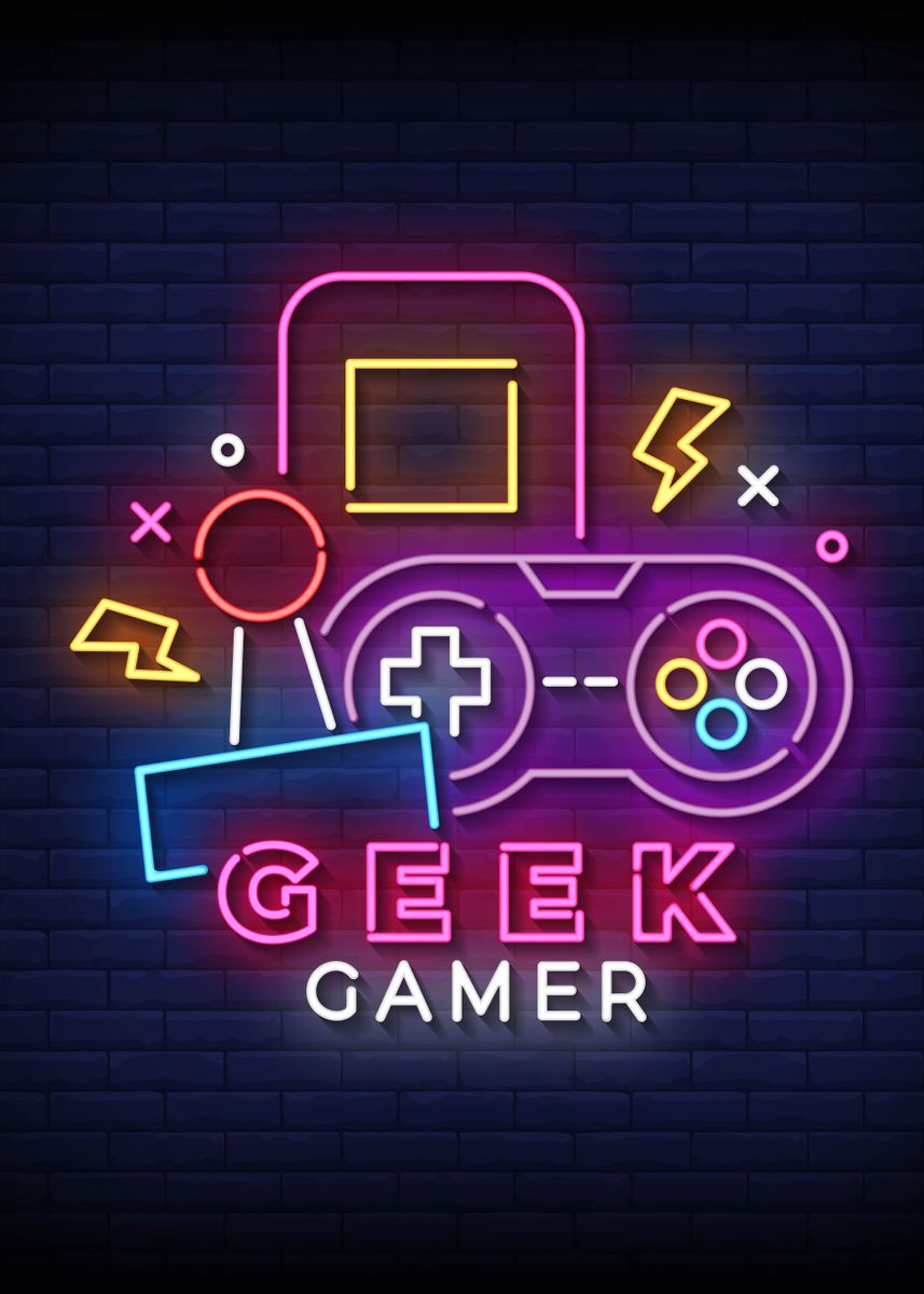 'Geek Gamer Neon Sign' Poster by TESSERACT ART | Displate