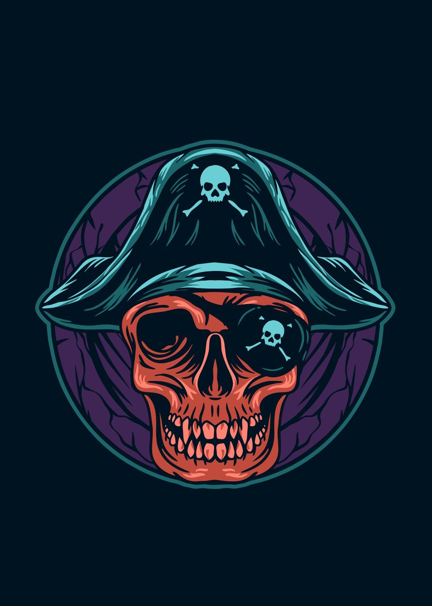 'Pirate skull head' Poster, picture, metal print, paint by Tran Duc ...