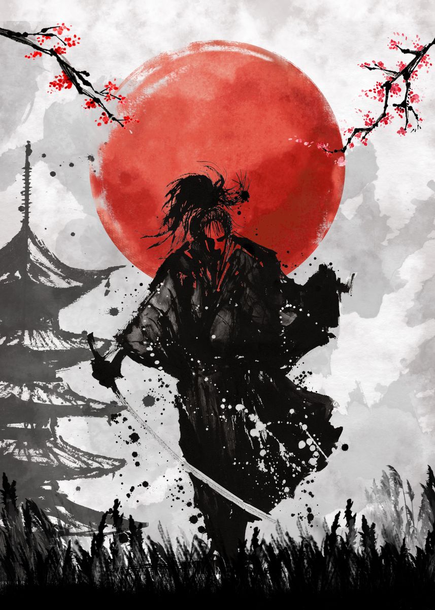 'Japanese Samurai Ink V1' Poster, picture, metal print, paint by artH ...