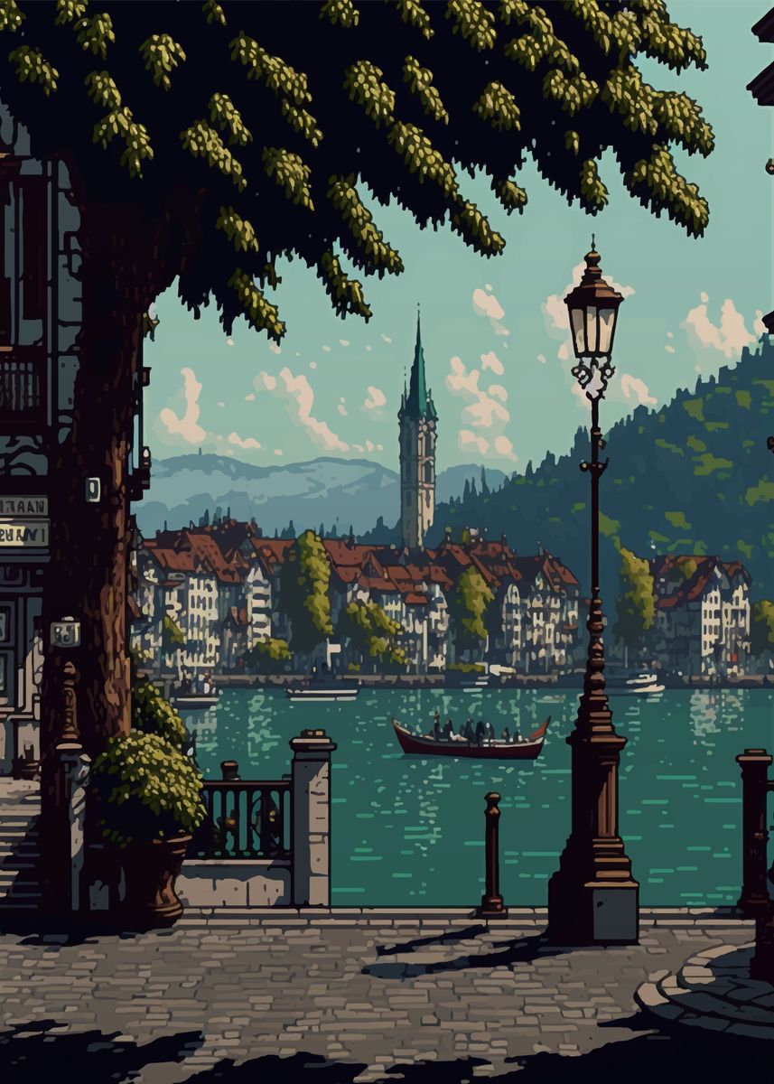 'Zurich Pixel art' Poster, picture, metal print, paint by M Art Displate