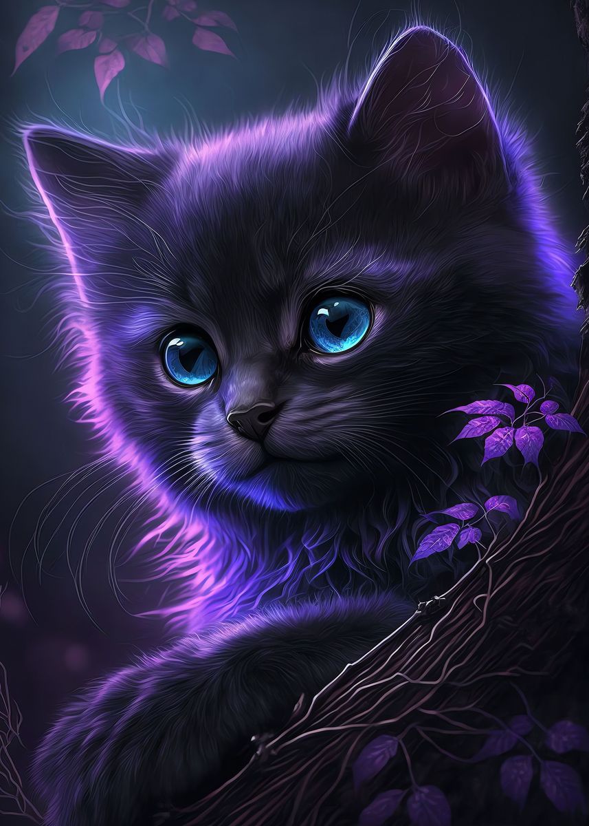'Cute Purple Cat' Poster, Picture, Metal Print, Paint By Betusixart