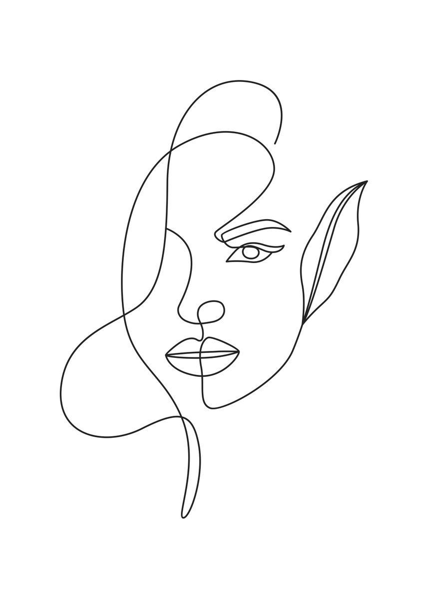 'Girl face continuous line' Poster, picture, metal print, paint by ...