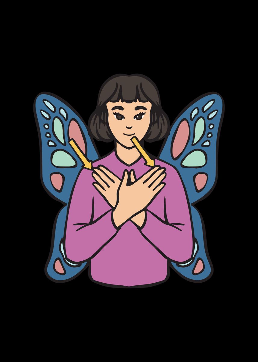 'Butterfly ASL Hand Gesture' Poster, picture, metal print, paint by