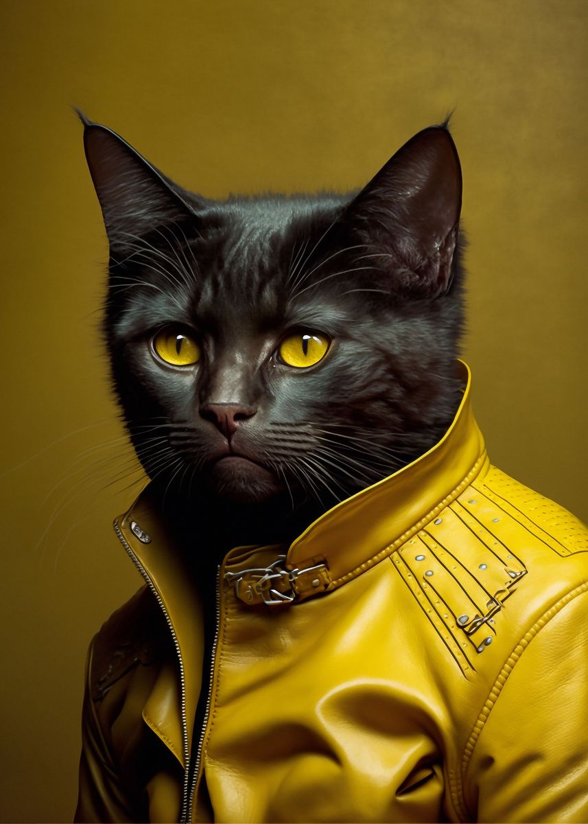 'Black cat in yellow' Poster, picture, metal print, paint by Giordano ...