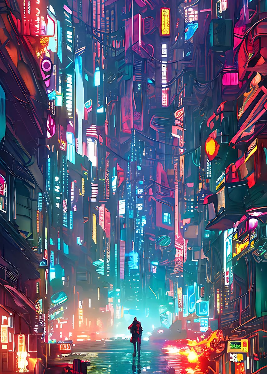 Cyberpunk Networks' Poster, picture, metal print, paint by Alex 