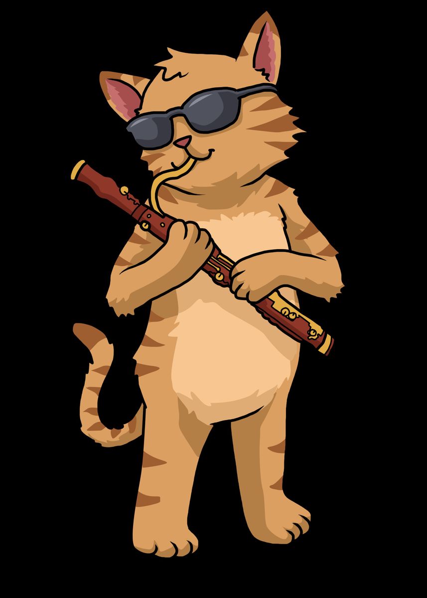 'Cat Bassoonist Bassoon' Poster, picture, metal print, paint by