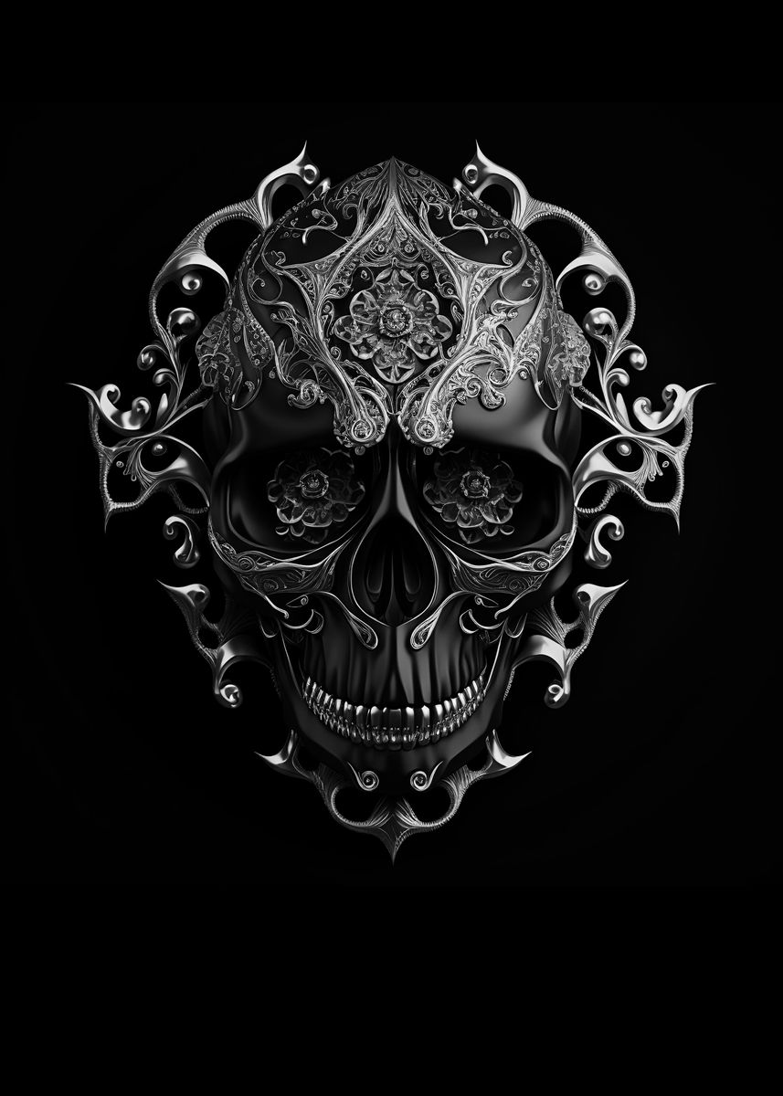 'Ornamented dark skull' Poster by Stefan Merz | Displate