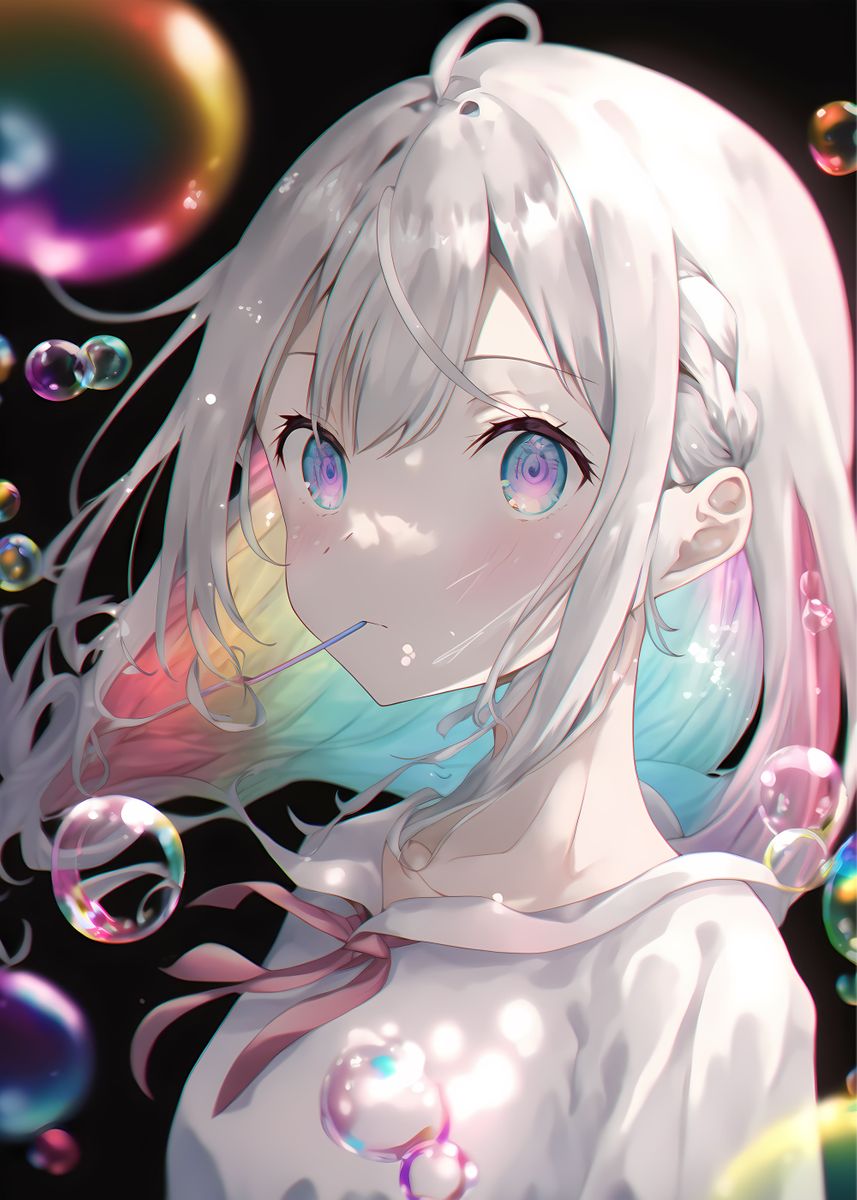 'anime girl bubbles' Poster, picture, metal print, paint by artH Displate