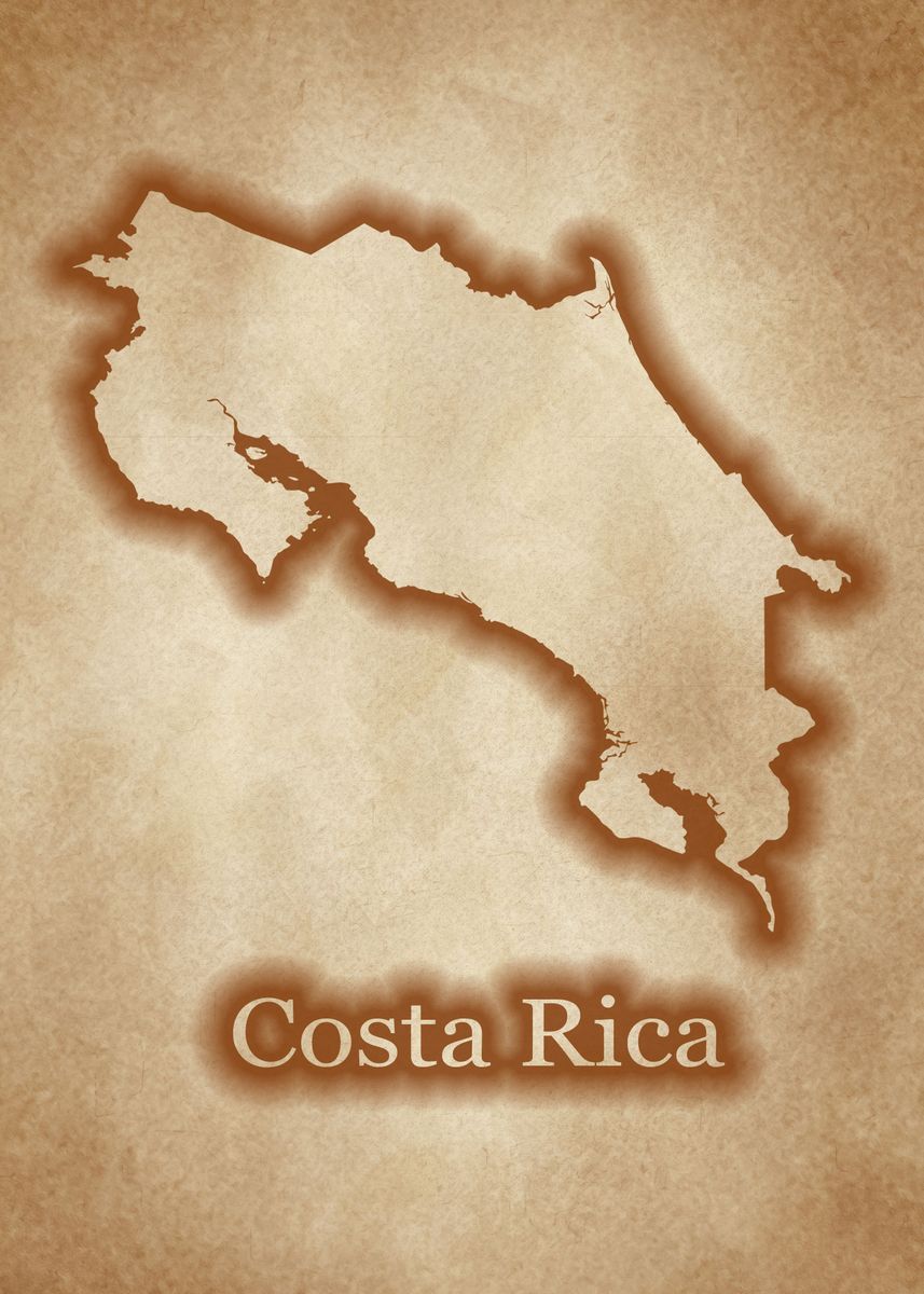 'Costa Rica vintage map' Poster, picture, metal print, paint by The ...