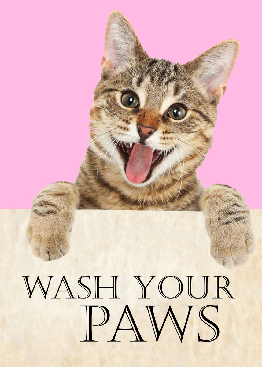 'WASH YOUR PAWS PINK' Poster, picture, metal print, paint by Atomic