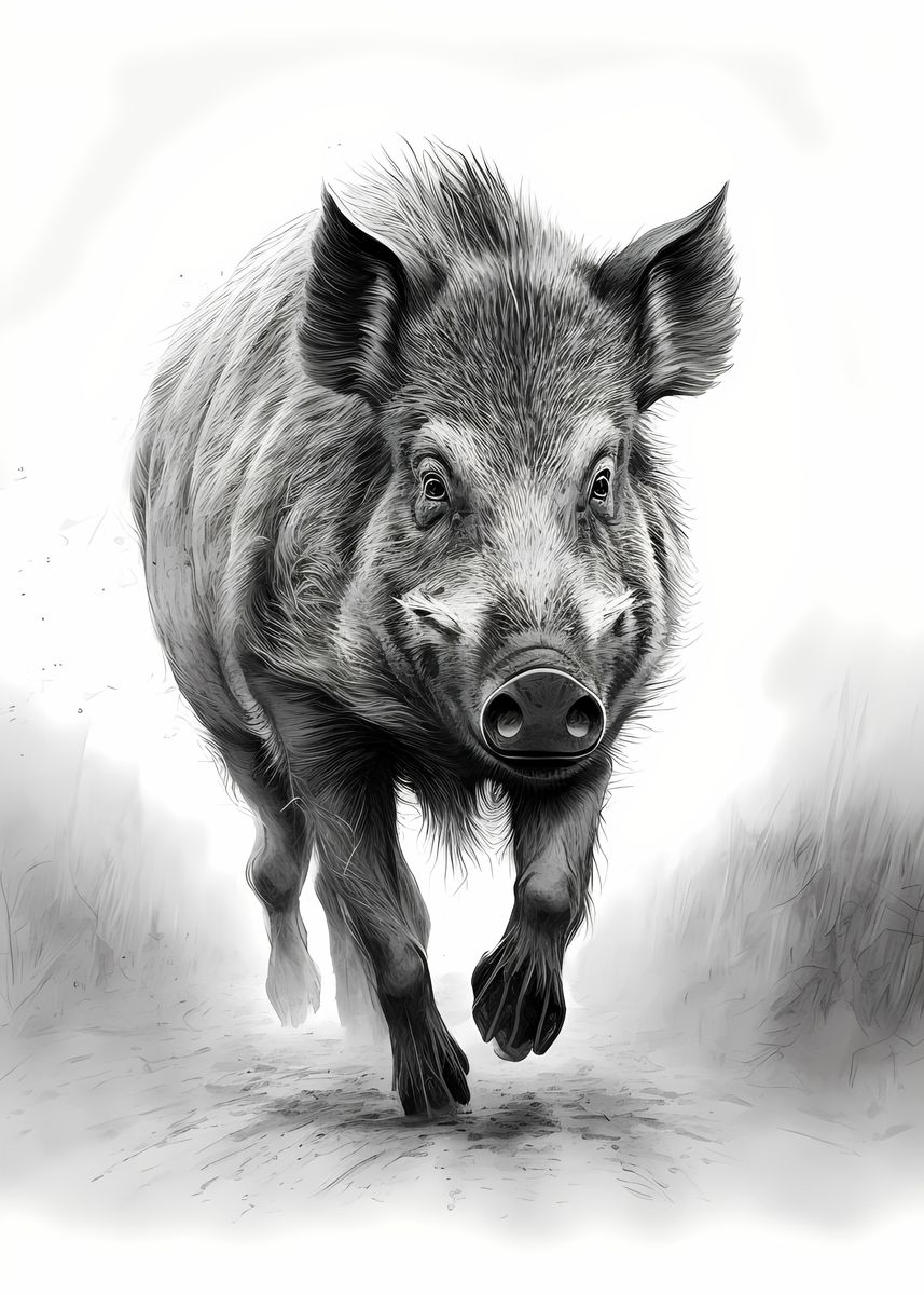 'Majestic Wild Boar Sketch' Poster, picture, metal print, paint by