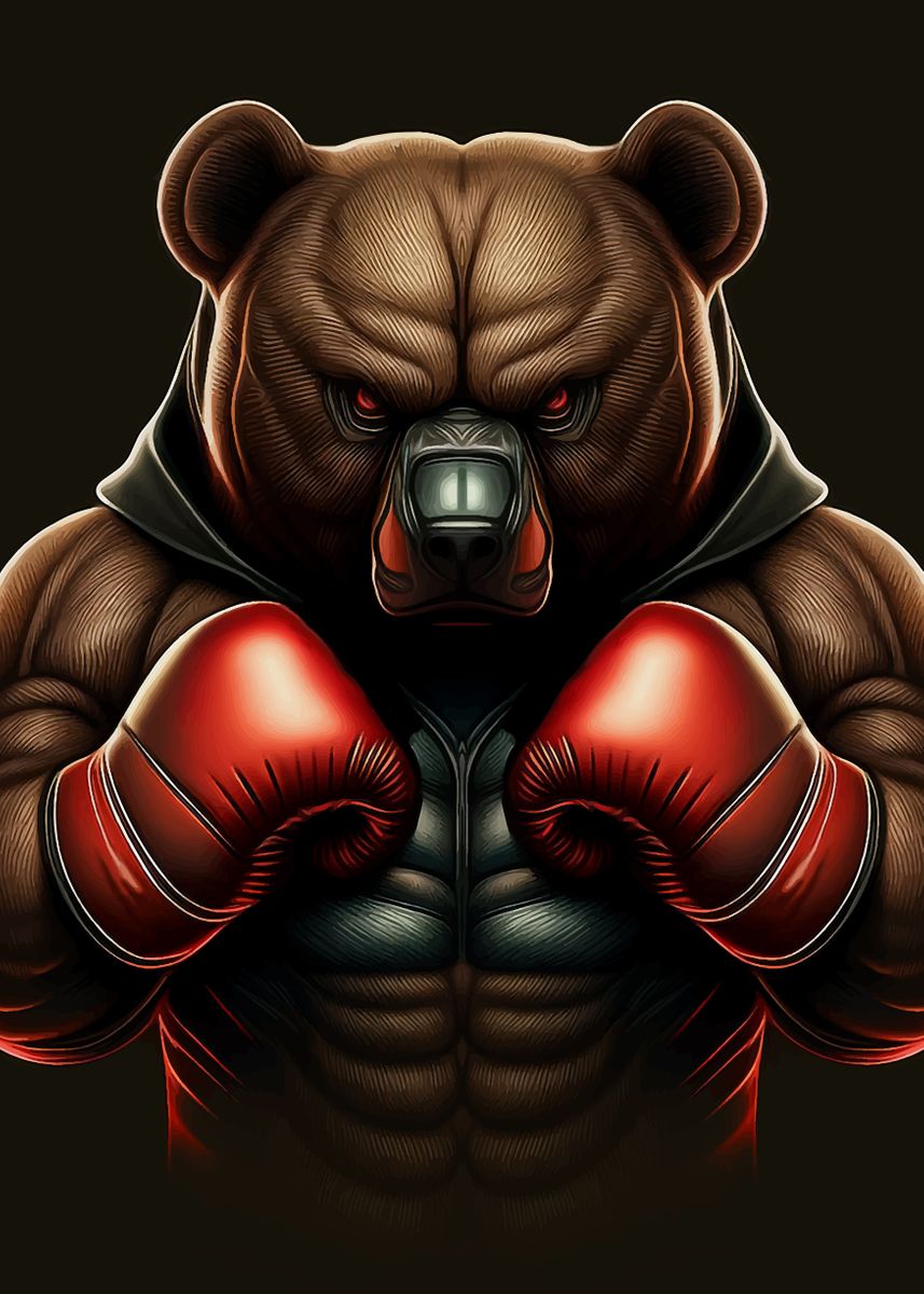 'Bear boxer animal portrait' Poster, picture, metal print, paint by
