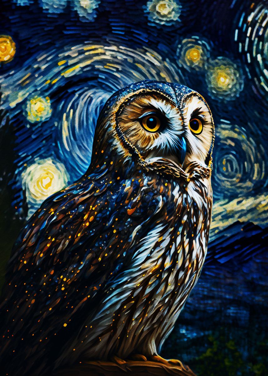 Paint Starry Night Owl Poster picture metal print paint by Muh