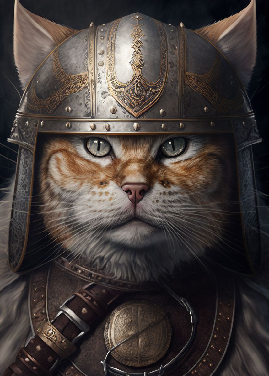 'Viking Cat Wearing Helmet' Poster by Chris Nolan | Displate