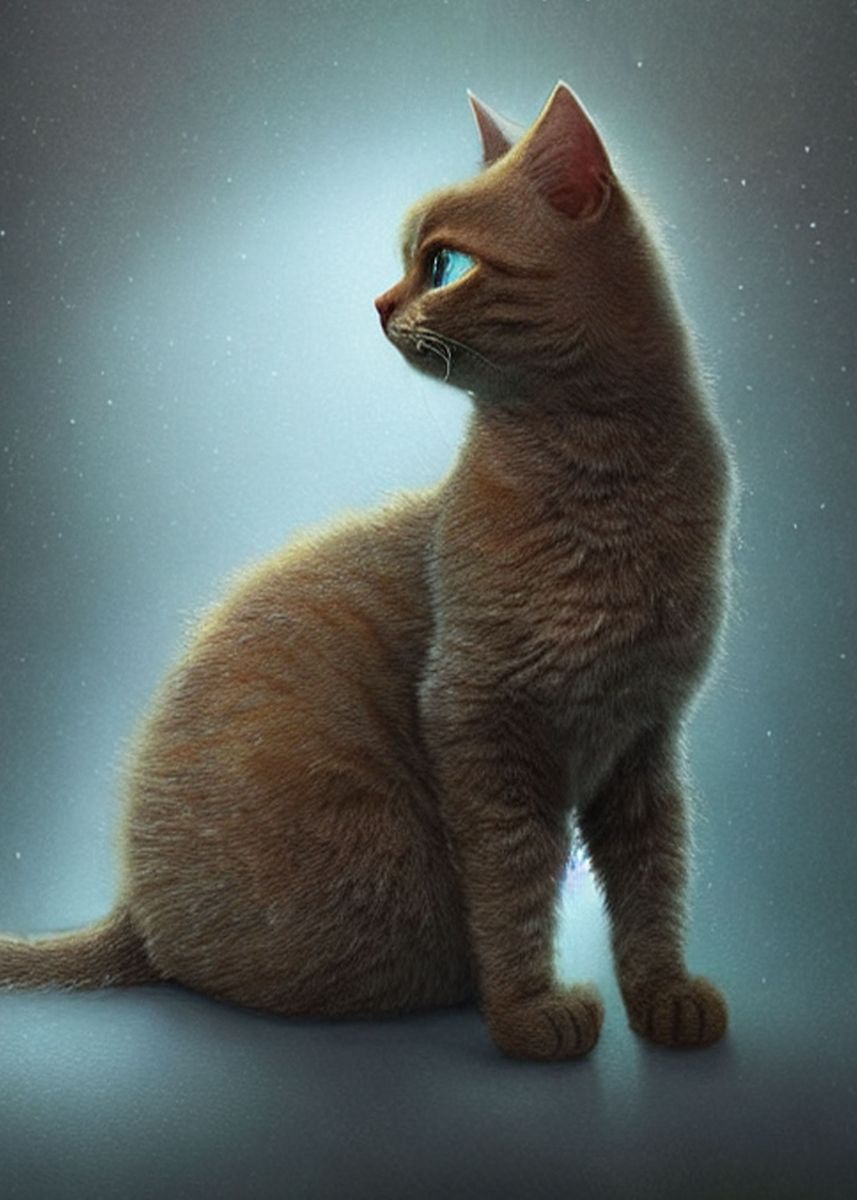 'Digital Cat drawing' Poster, picture, metal print, paint by Julia