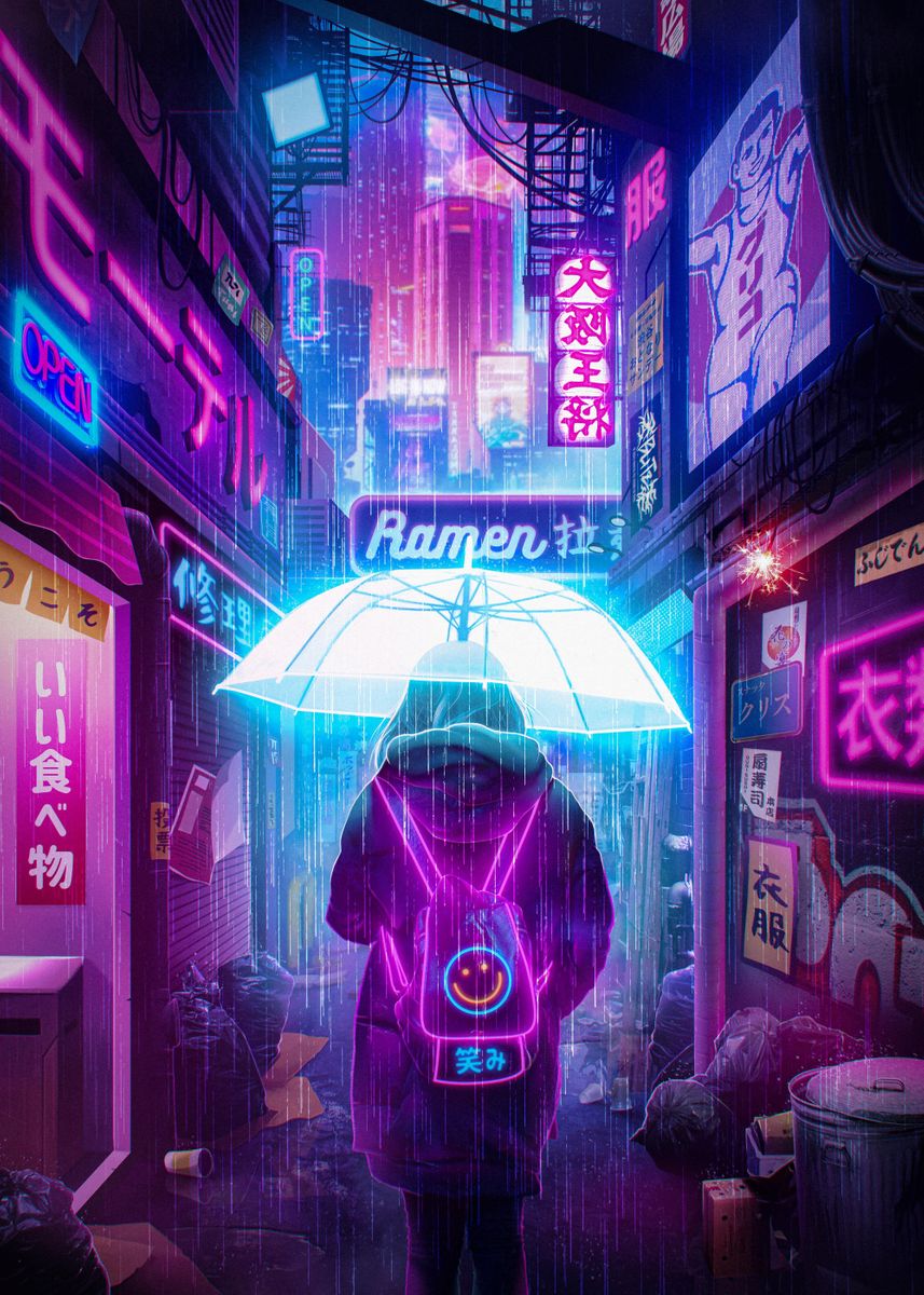 anime, cyberpunk, wallpaper, futuristic city, rain