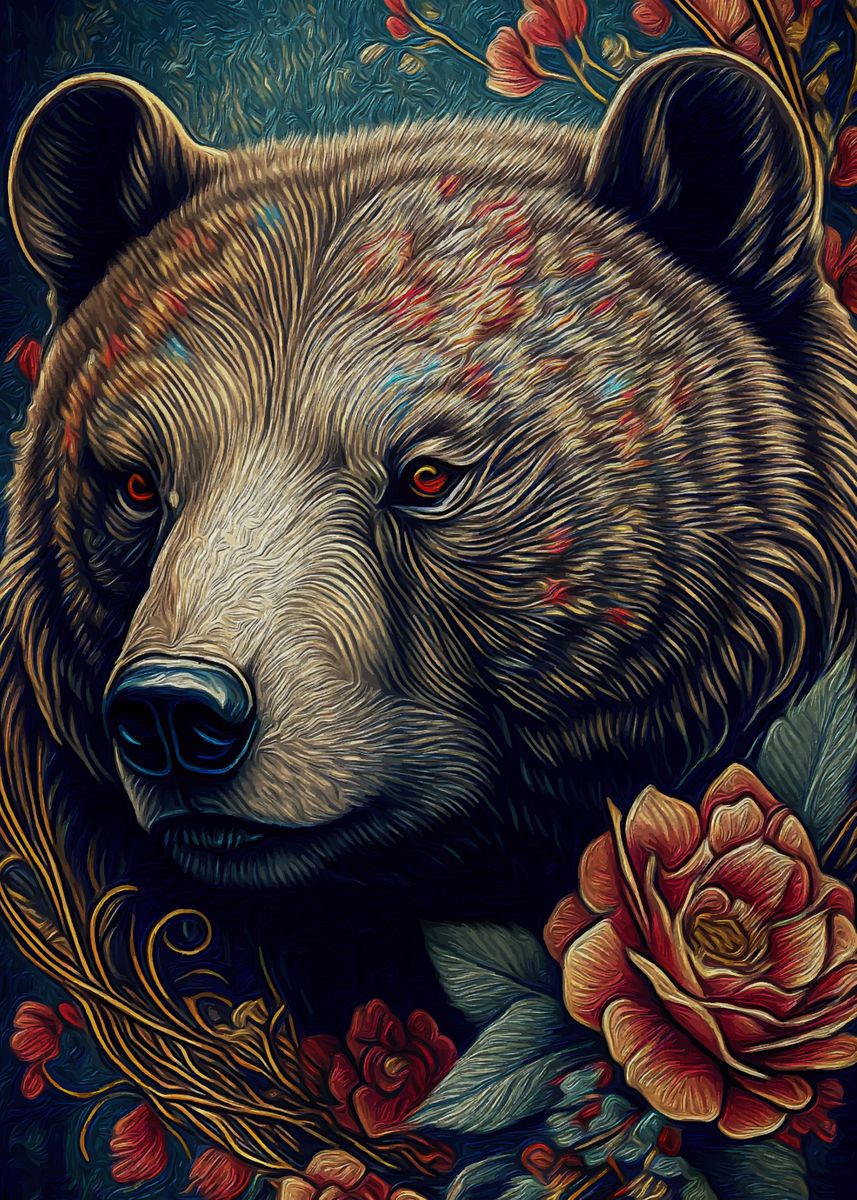 'Bear in Japanese art' Poster by MasterHead Displate