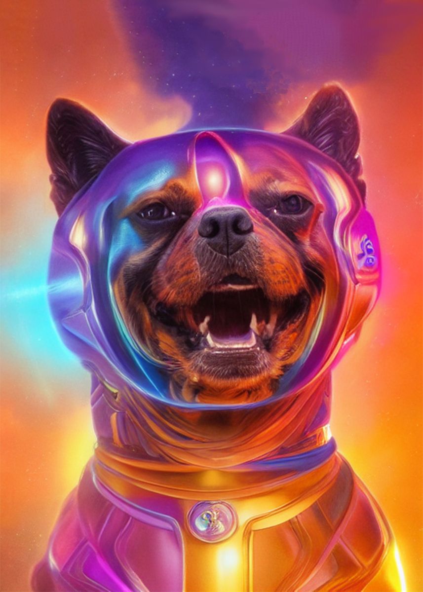 'Cosmic Dog' Poster, picture, metal print, paint by Julia Rudens Displate