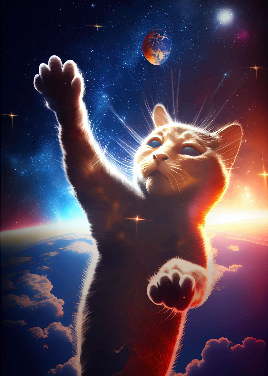 Astronaut Space Cat' Poster, picture, metal print, paint by Neo Design
