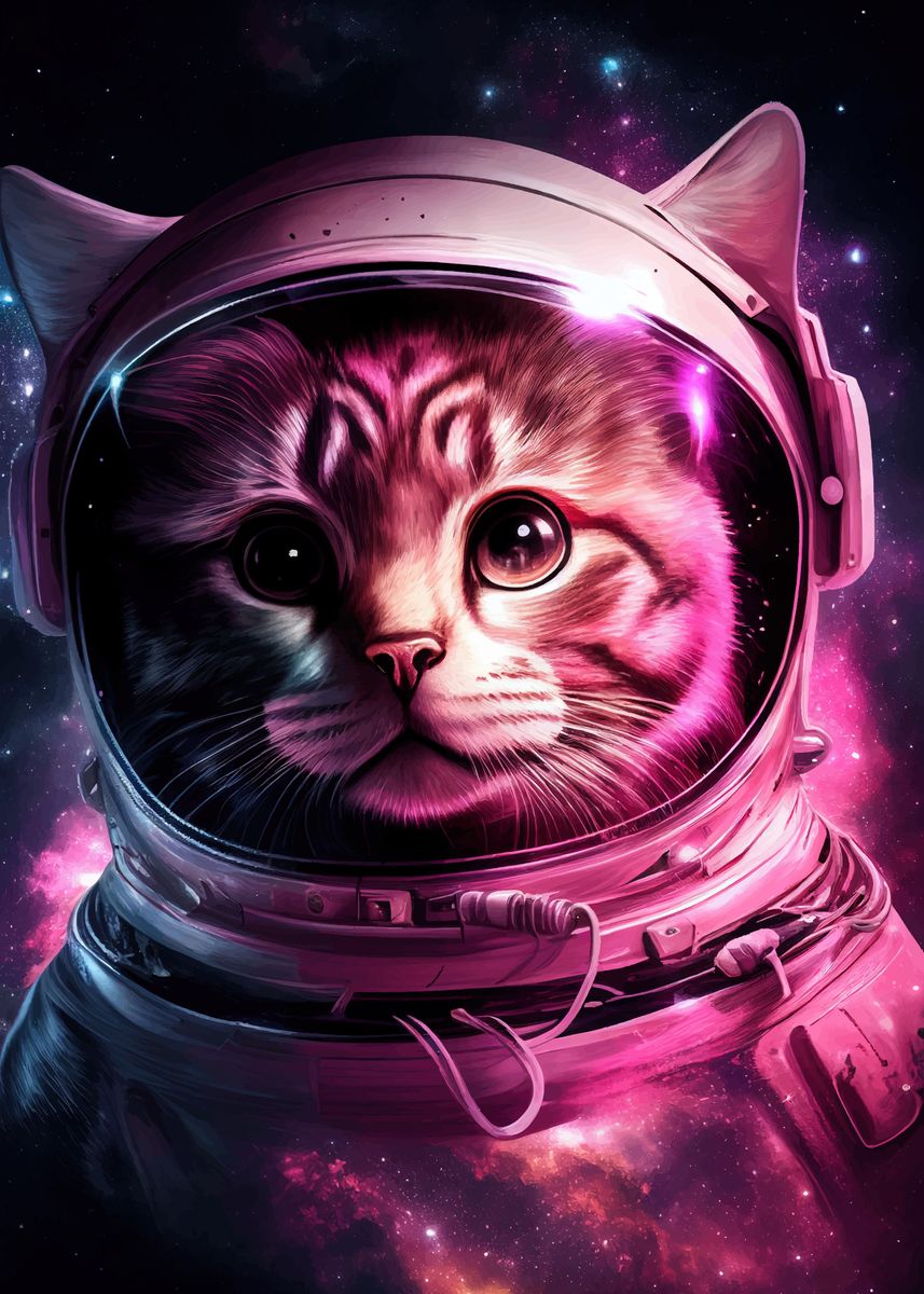 Astronaut Space Cat' Poster, picture, metal print, paint by Neo Design