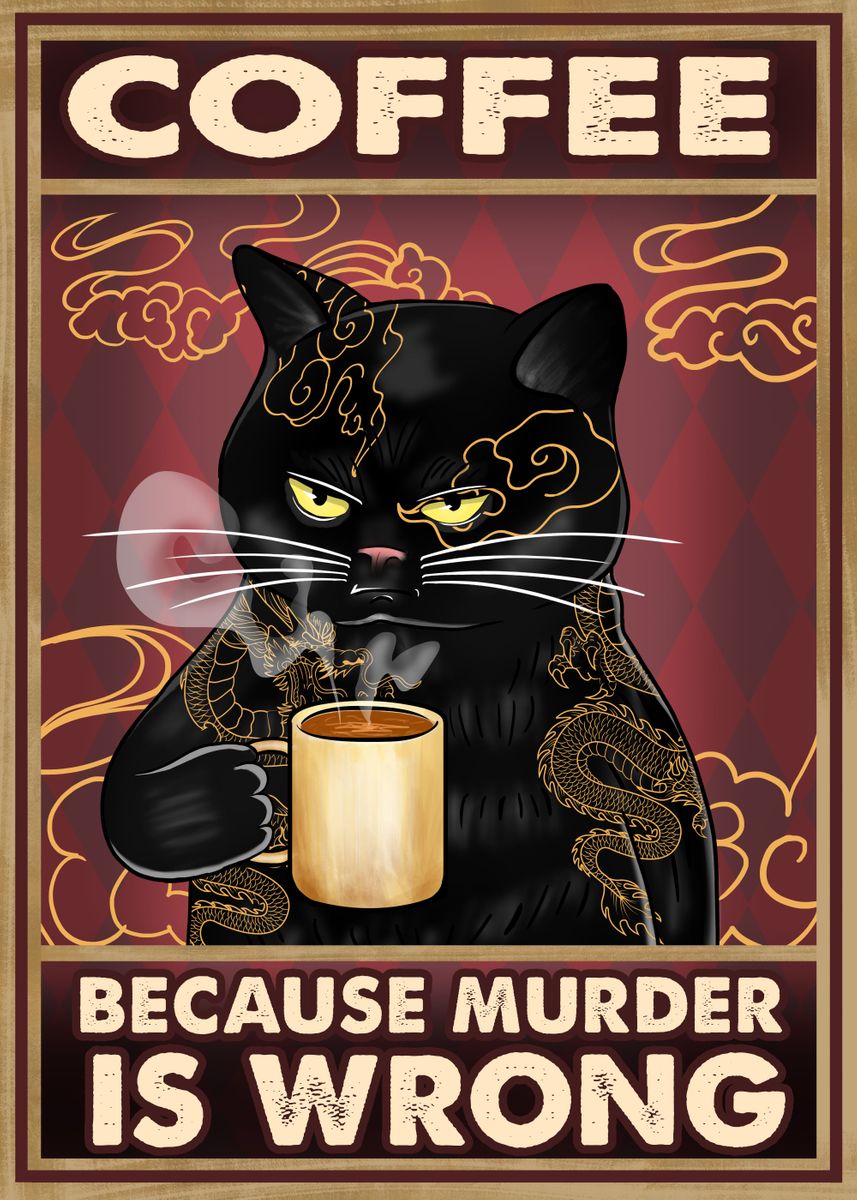 'Coffee Cat' Poster, picture, metal print, paint by Vintage Poster ...