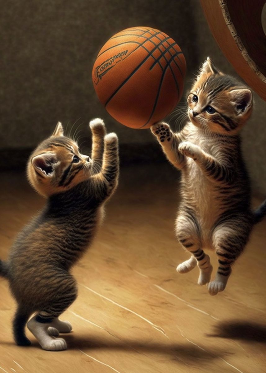 'Kittens Basketball' Poster, picture, metal print, paint by Premier