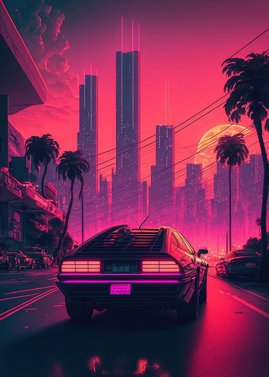 Synthwave City Drive Poster By Sigma Rat Displate