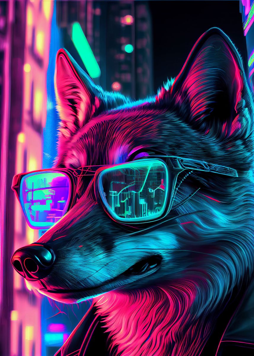 'Cyberpunk Dog' Poster, picture, metal print, paint by Holzkovic | Displate