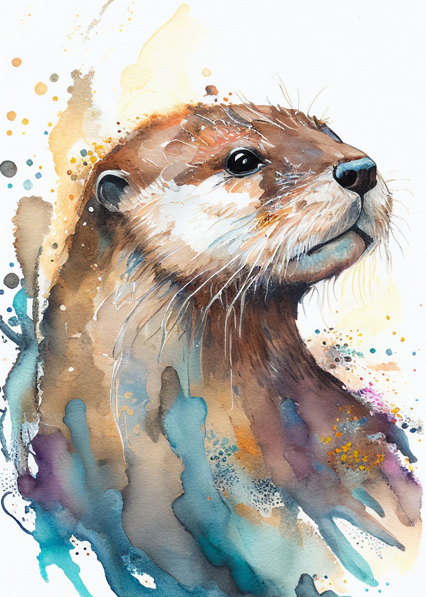 'Otter Watercolor' Poster, picture, metal print, paint by DecoyDesign