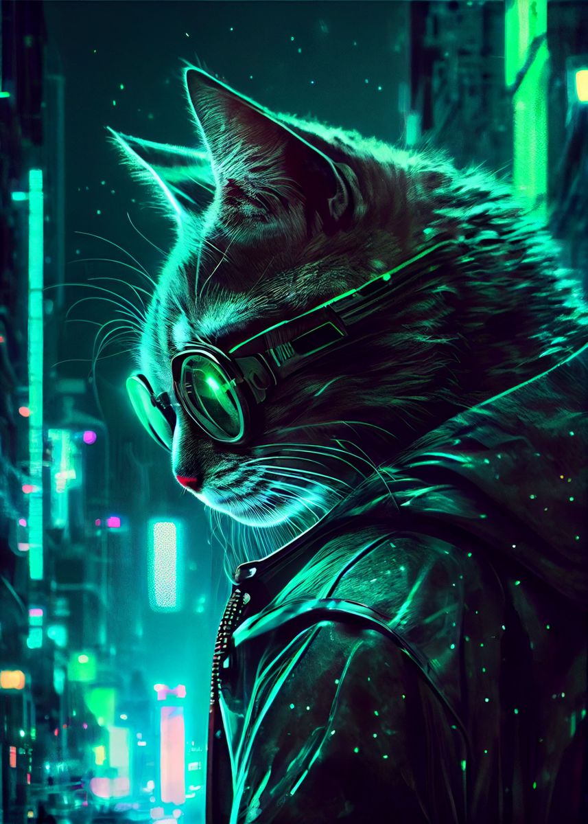 &lsquo;Cyberpunk Cat&rsquo; Poster by Holzkovic | Displate