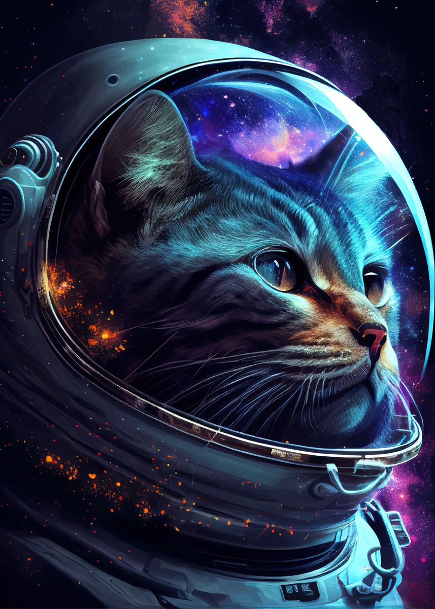Astronaut Space Cat' Poster, picture, metal print, paint by Neo