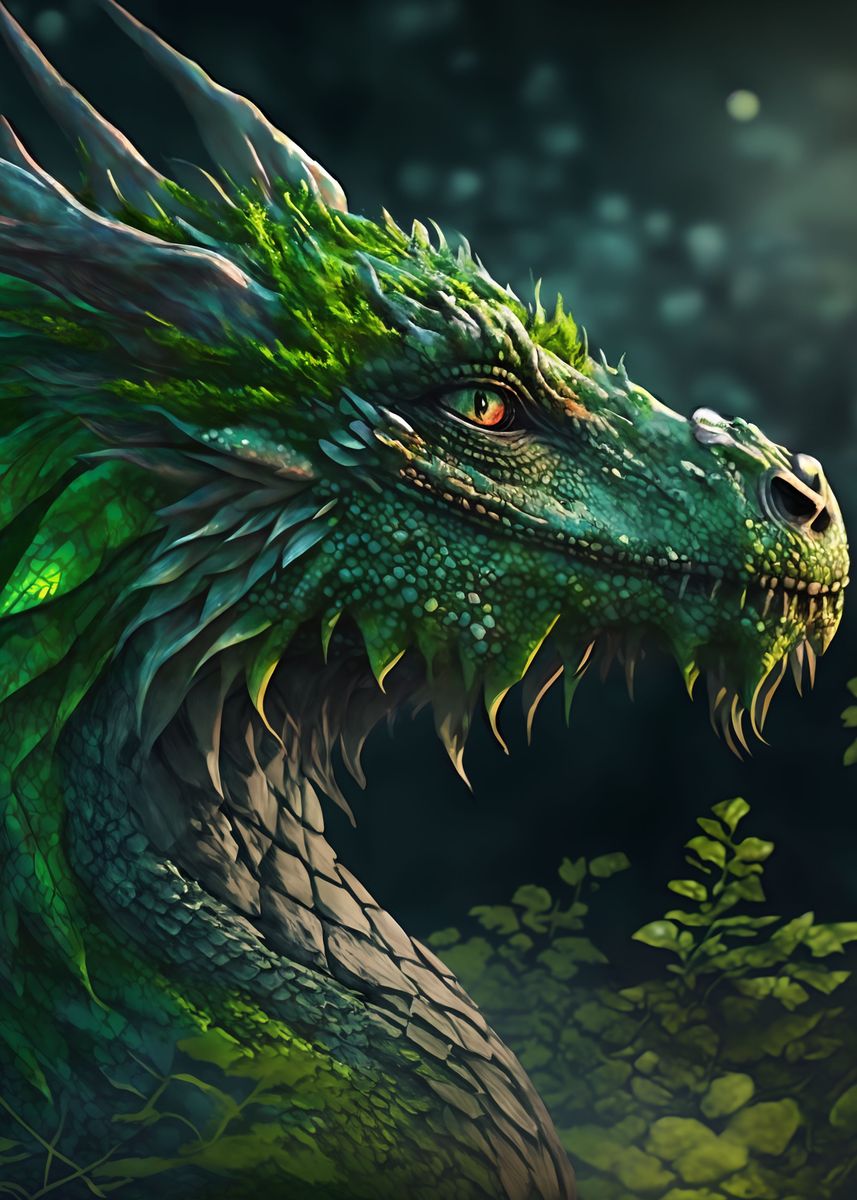 'Leaf Dragon' Poster, picture, metal print, paint by DervlexArt | Displate