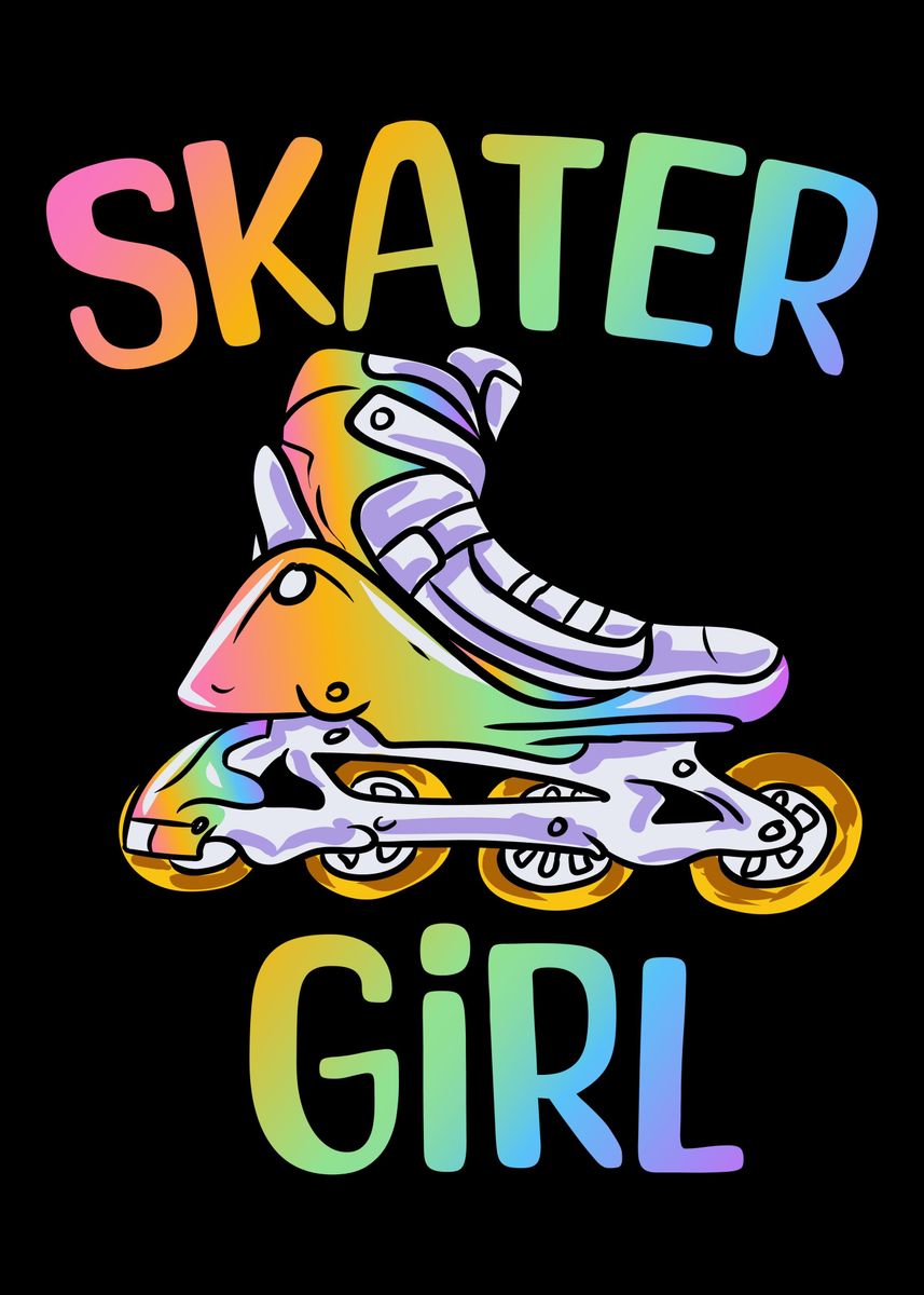 'Skater Girl Rollerblading' Poster, picture, metal print, paint by