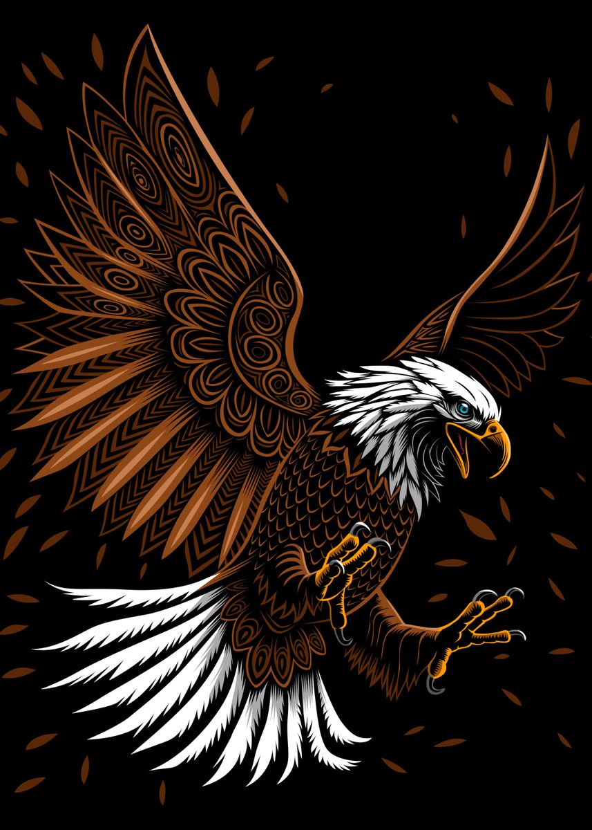 'Tribal eagle flying' Poster, picture, metal print, paint by Alberto