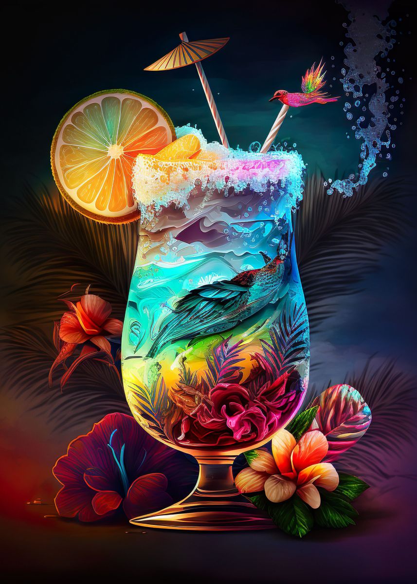 'Tropical Fruit Cocktail' Poster, picture, metal print, paint by ...