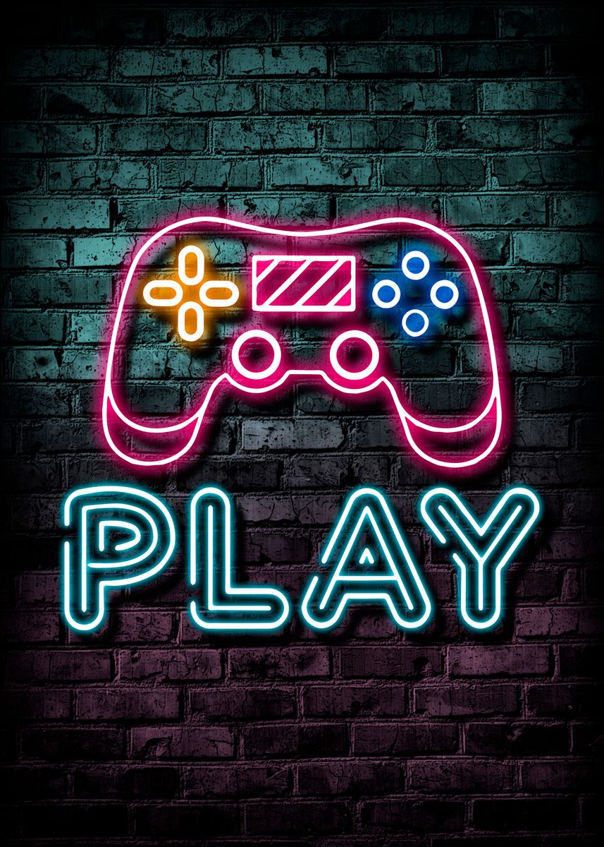 ' Decor Neon Gaming' Poster, picture, metal print, paint by Metal ...