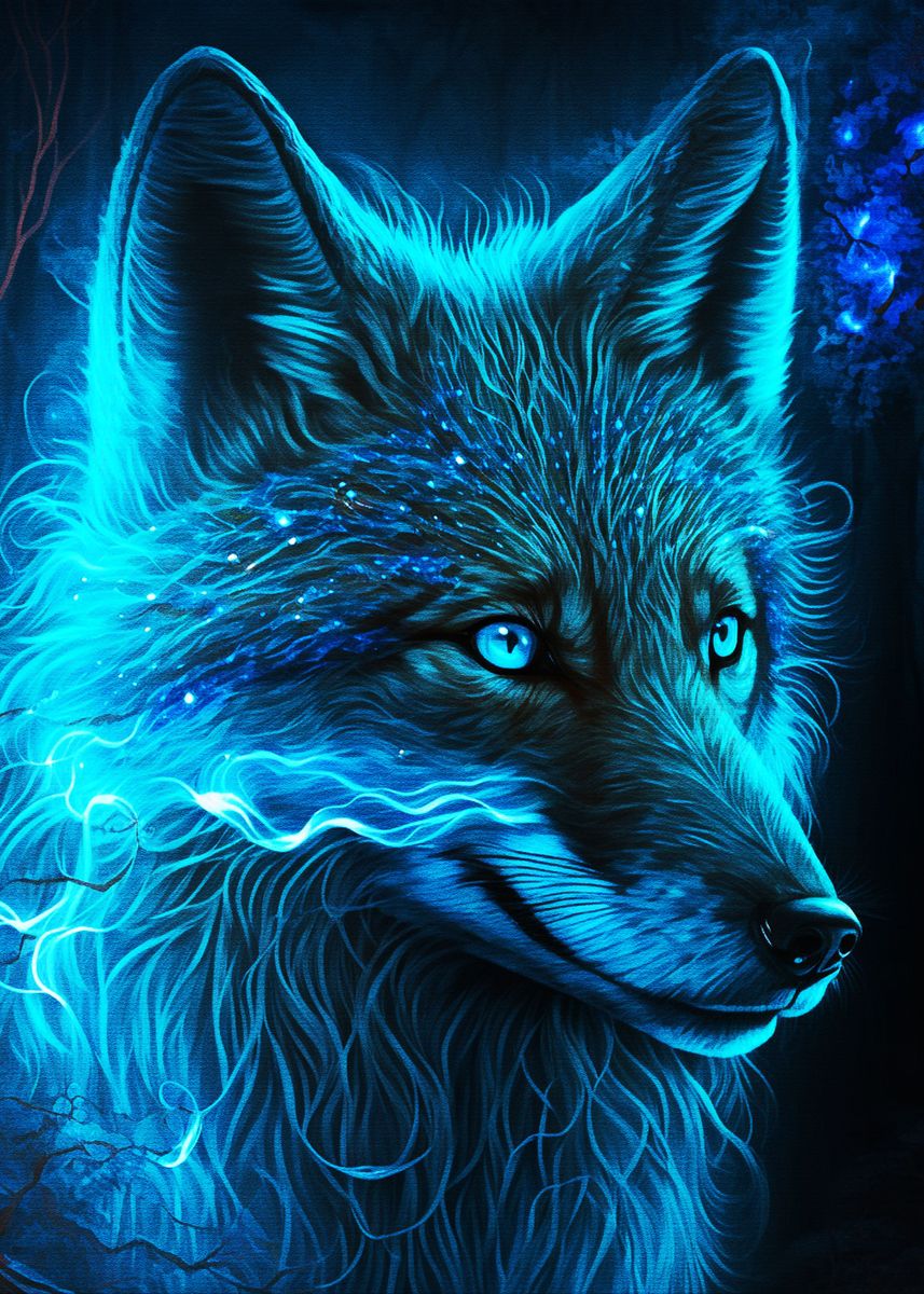 'Blue Wolf mystical aura' Poster, picture, metal print, paint by Muh ...