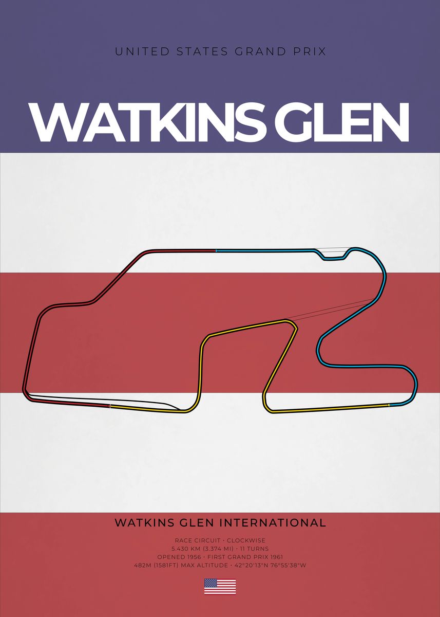 'Watkins Glen F1 Circuit' Poster, picture, metal print, paint by Alo ...