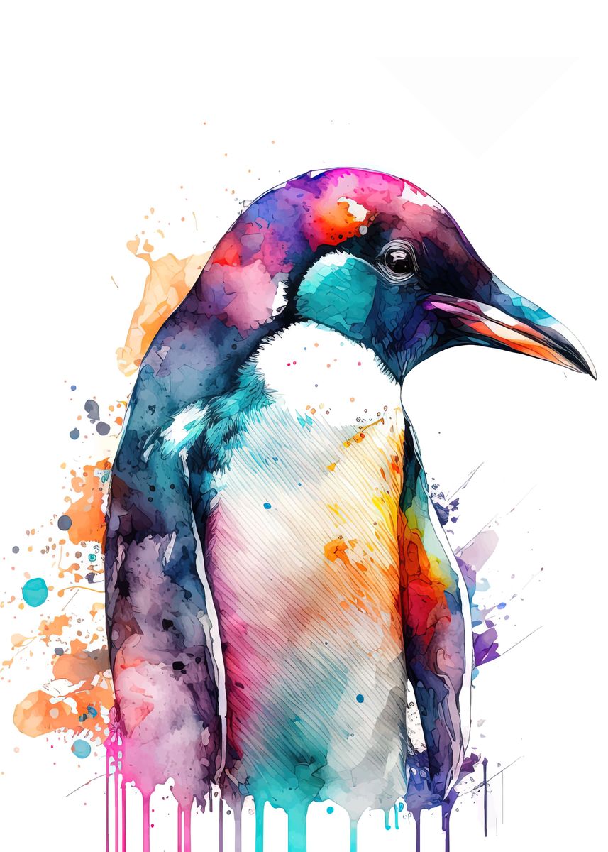 'Penguin Watercolor' Poster, Picture, Metal Print, Paint By DecoyDesign