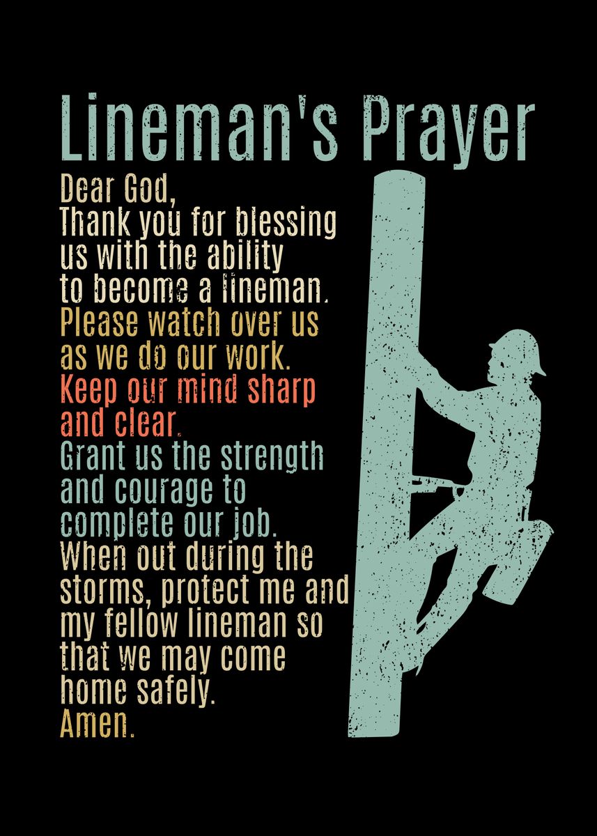 'Electrial Lineman Prayer' Poster, picture, metal print, paint by