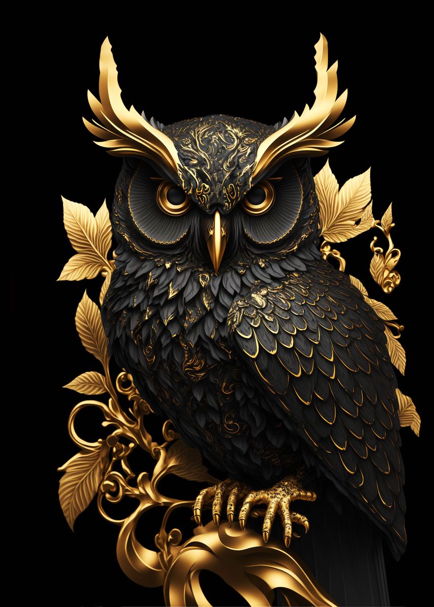 'Black and Gold Owl' Poster by OhadOron Displate