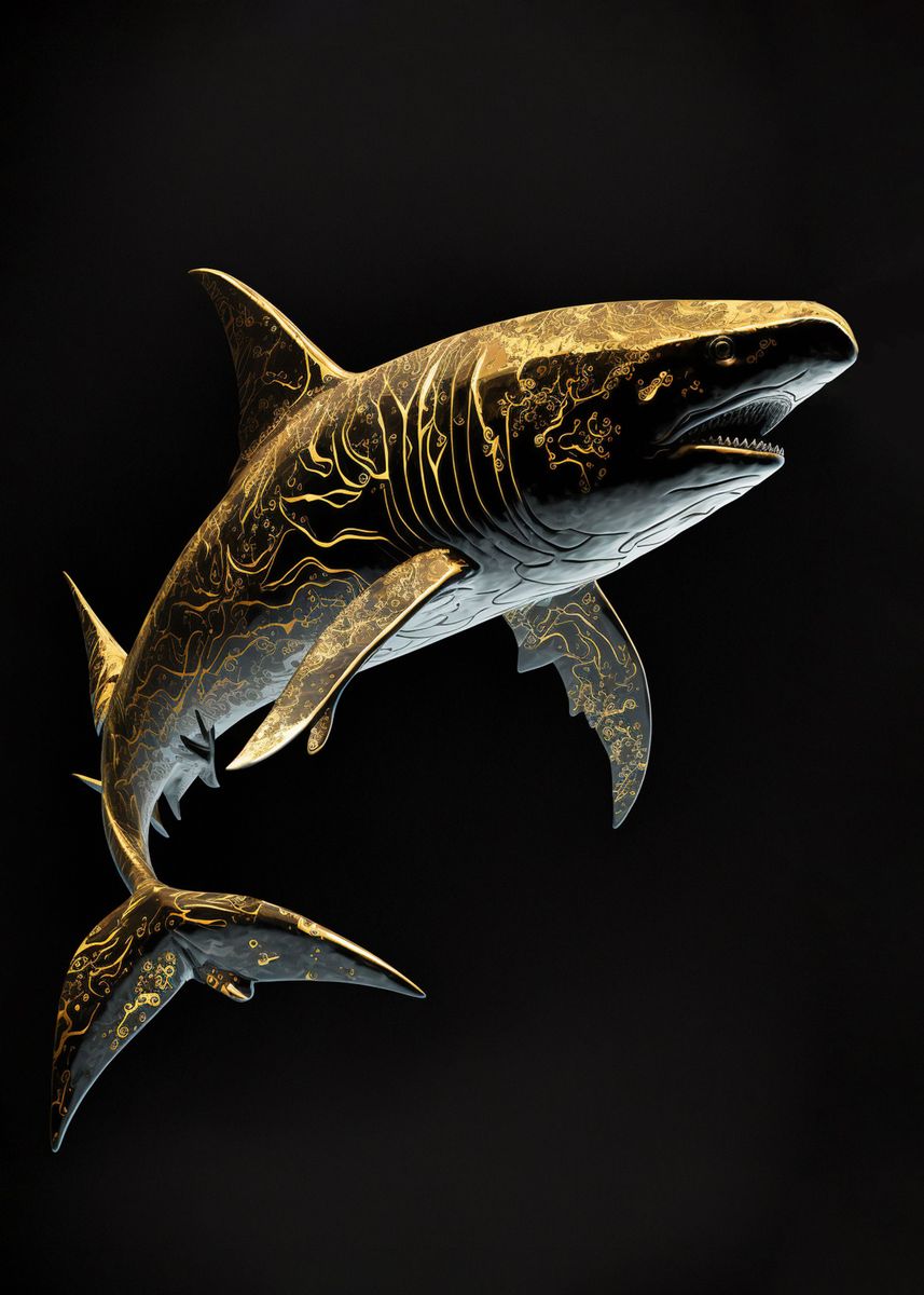 'Black and Gold Shark' Poster, picture, metal print, paint by OhadOron ...