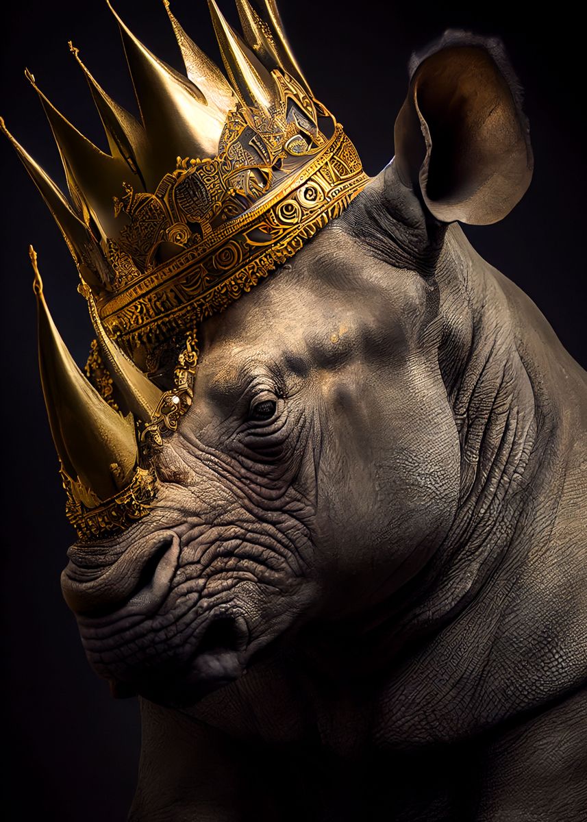 black rhinoceros crown\' studio paint by print, mk Displate picture, metal | Poster