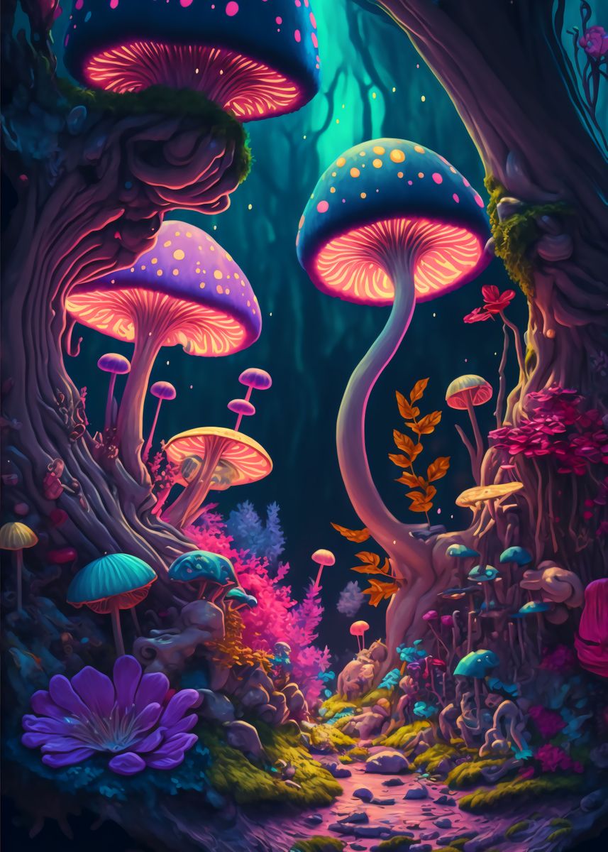 Psychedelic Mushrooms Poster Picture Metal Print Paint By WITS Creative Studio Displate