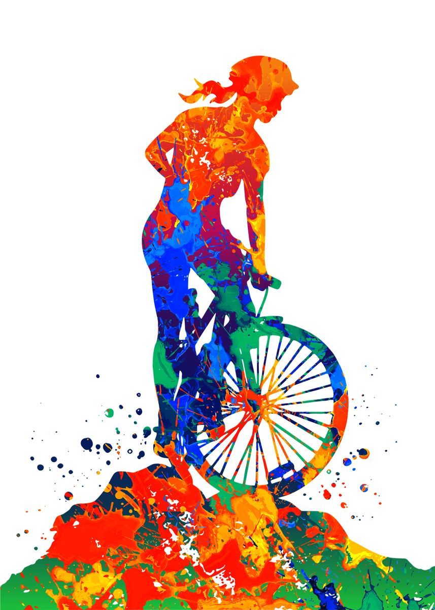 'Mountain Biker Girl' Poster, picture, metal print, paint by Dalton