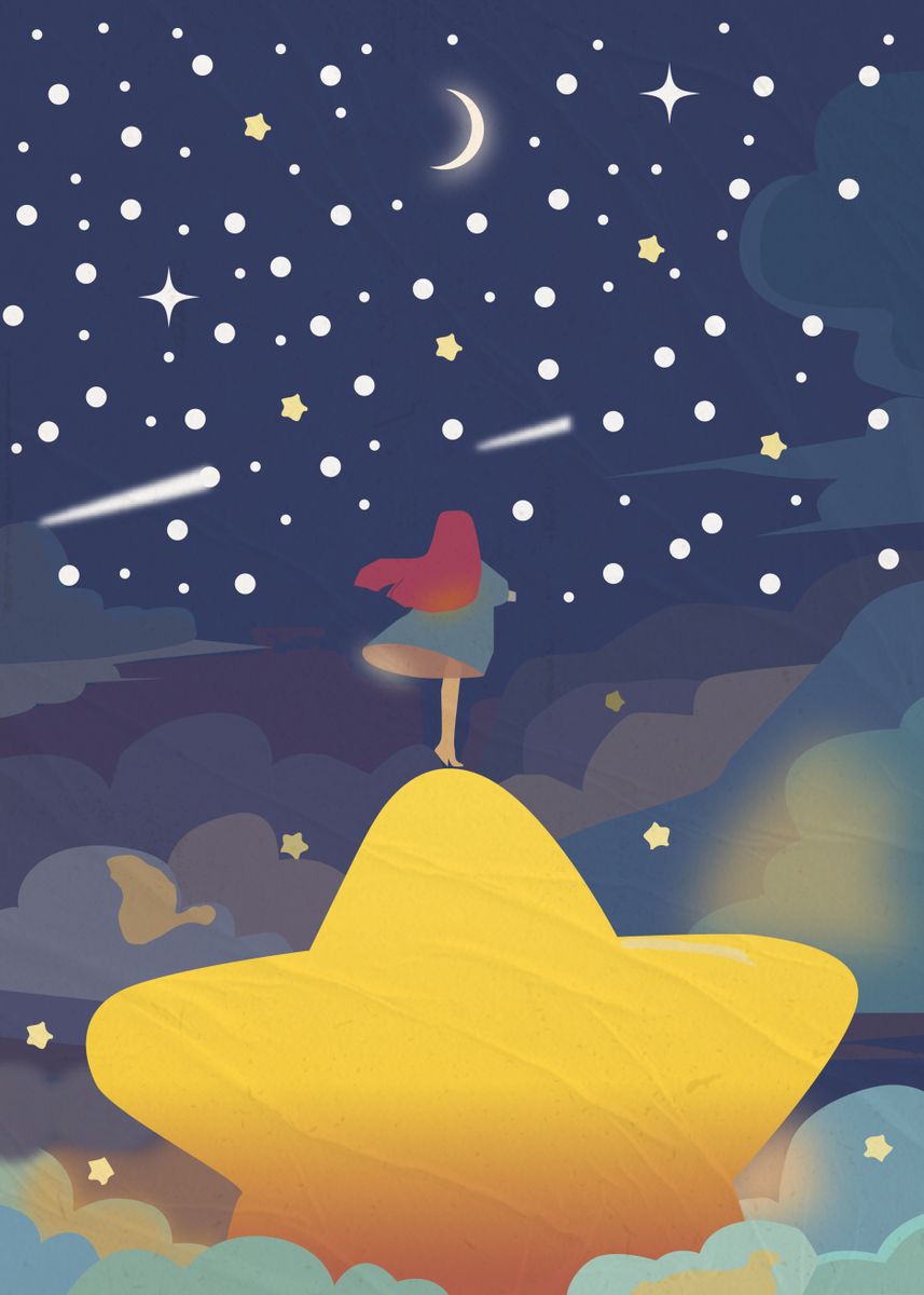 'stars and girl' Poster, picture, metal print, paint by Travel Travel ...